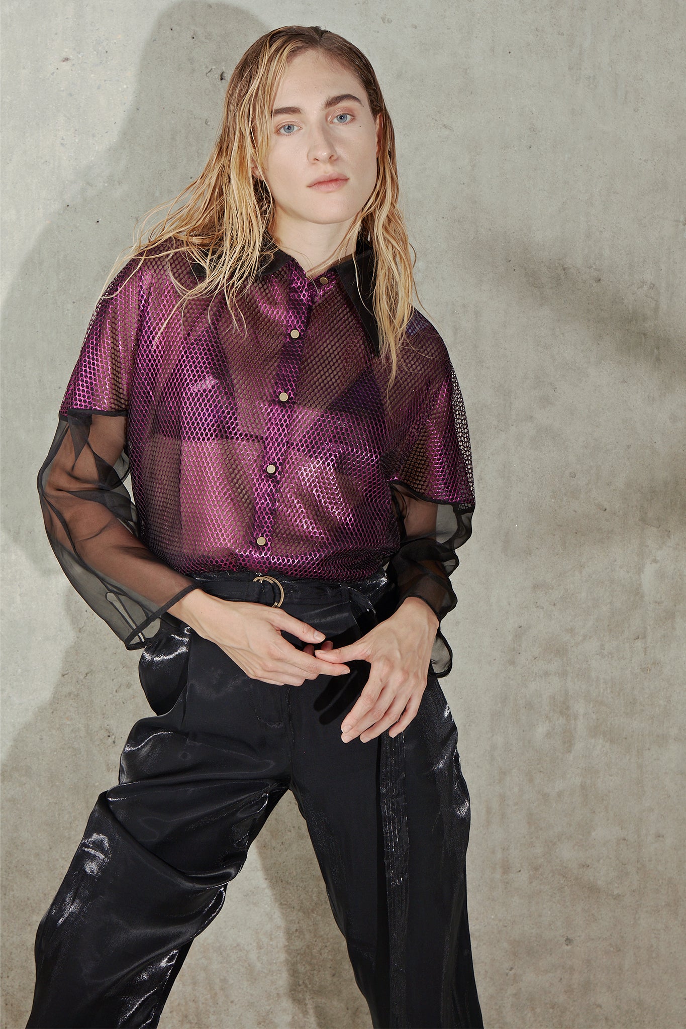 open lace back dress Miranda Sheer Organza Shirt – bfree boutique main image 1