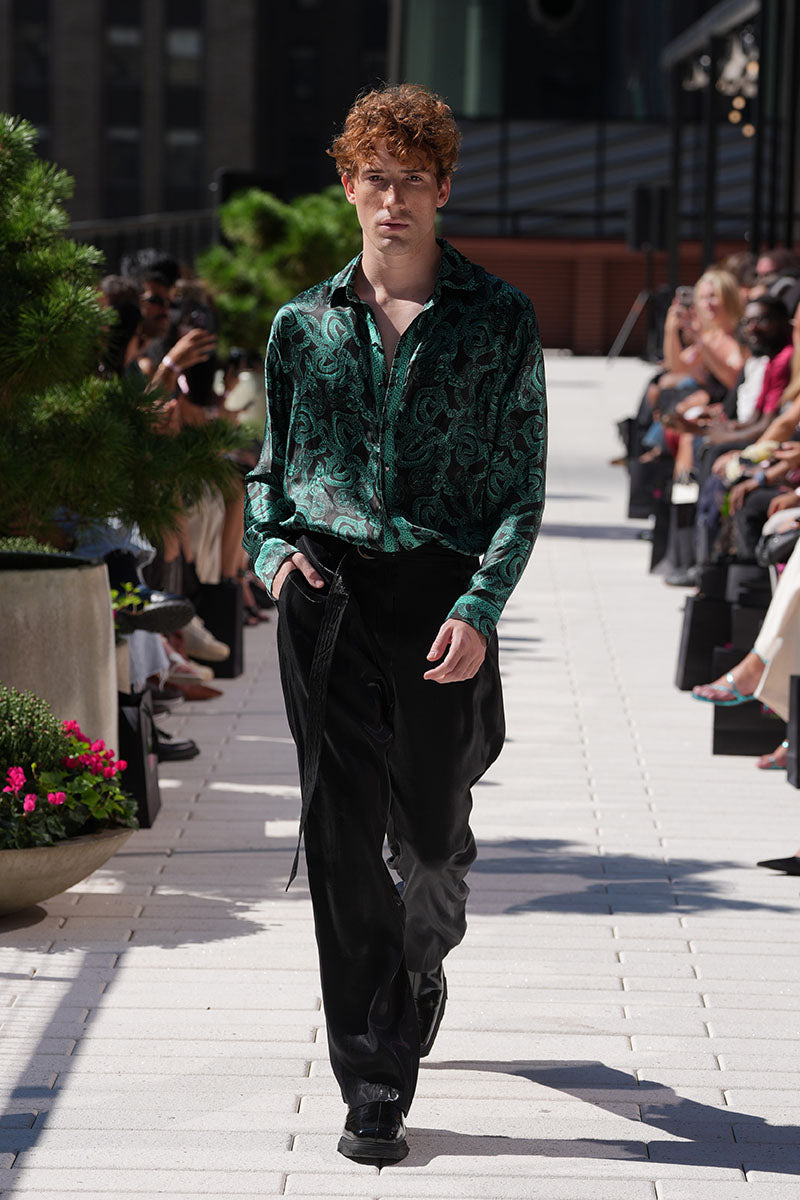 Serpent Noir Cropped Silk Shirt - Made to Order - Electric Blue