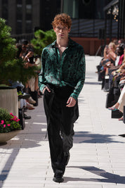 Serpent Noir Cropped Silk Shirt - Made to Order - Electric Blue