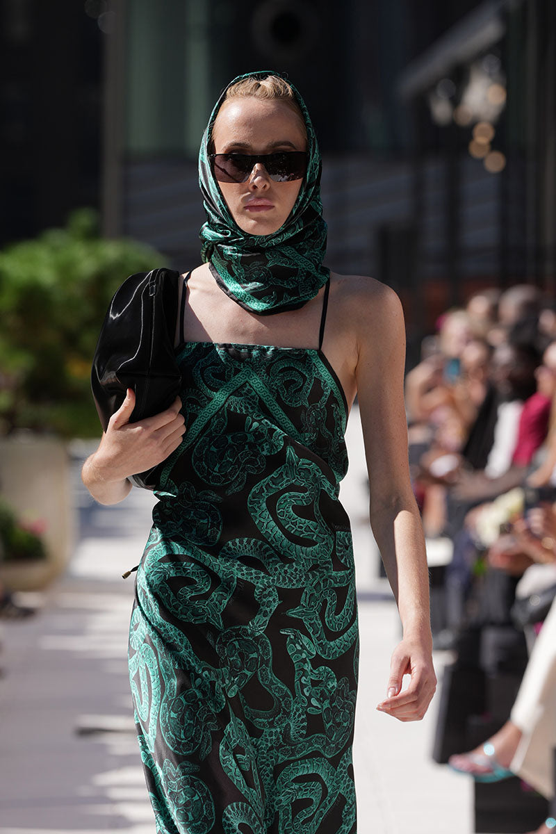 Silk Serpent Noir Dress - Maxi - Forest Green