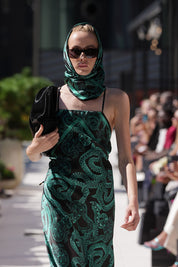 Silk Serpent Noir Dress - Maxi - Forest Green