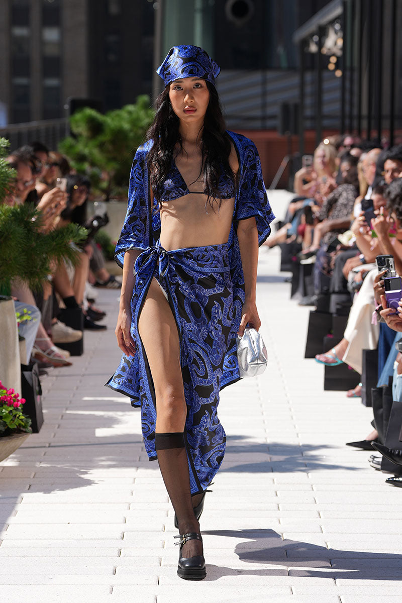 Silk Serpent Noir Scarf Small - Electric Blue