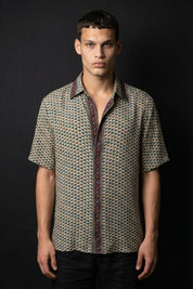 Embossed Botanic Short Sleeve Crepe Shirt - Forest Plum