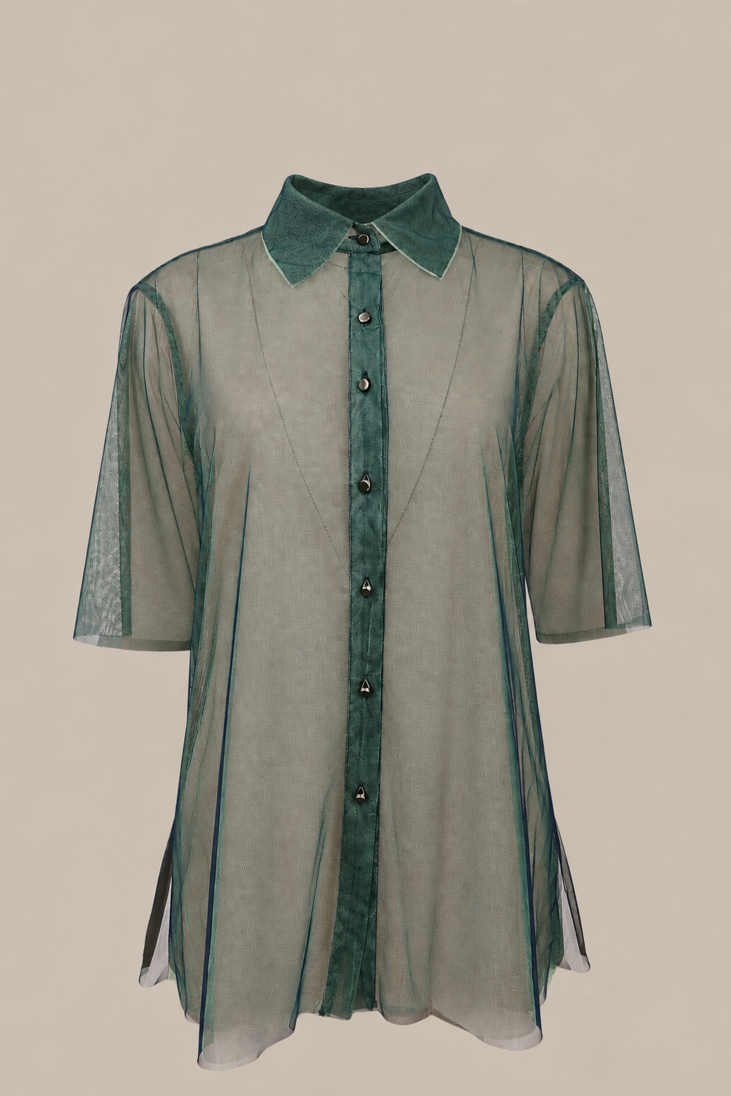 Two Tone Mesh Shirt - Sage