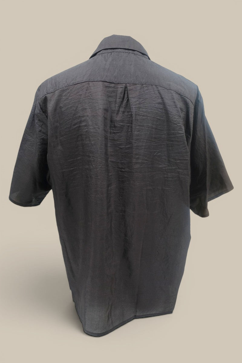 Raw Paper Silk Short Sleeve Shirt - Black