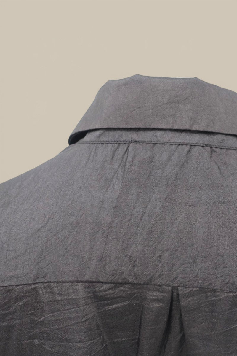Raw Paper Silk Short Sleeve Shirt - Black