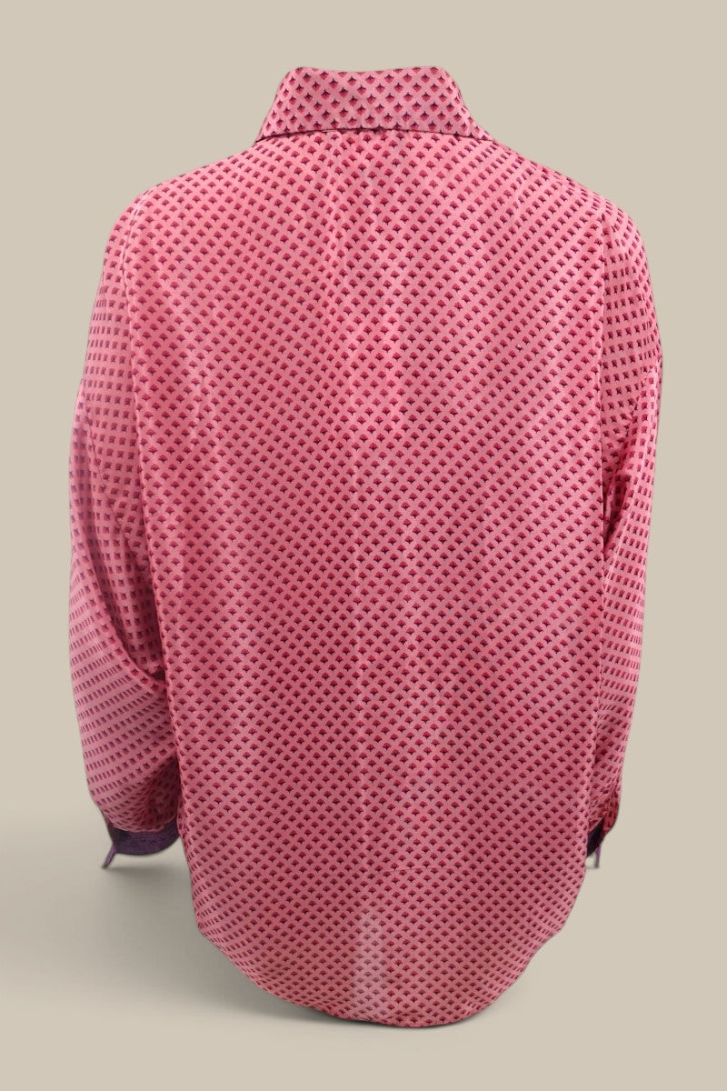 Embossed Botanic Short Sleeve Crepe Shirt -Pink