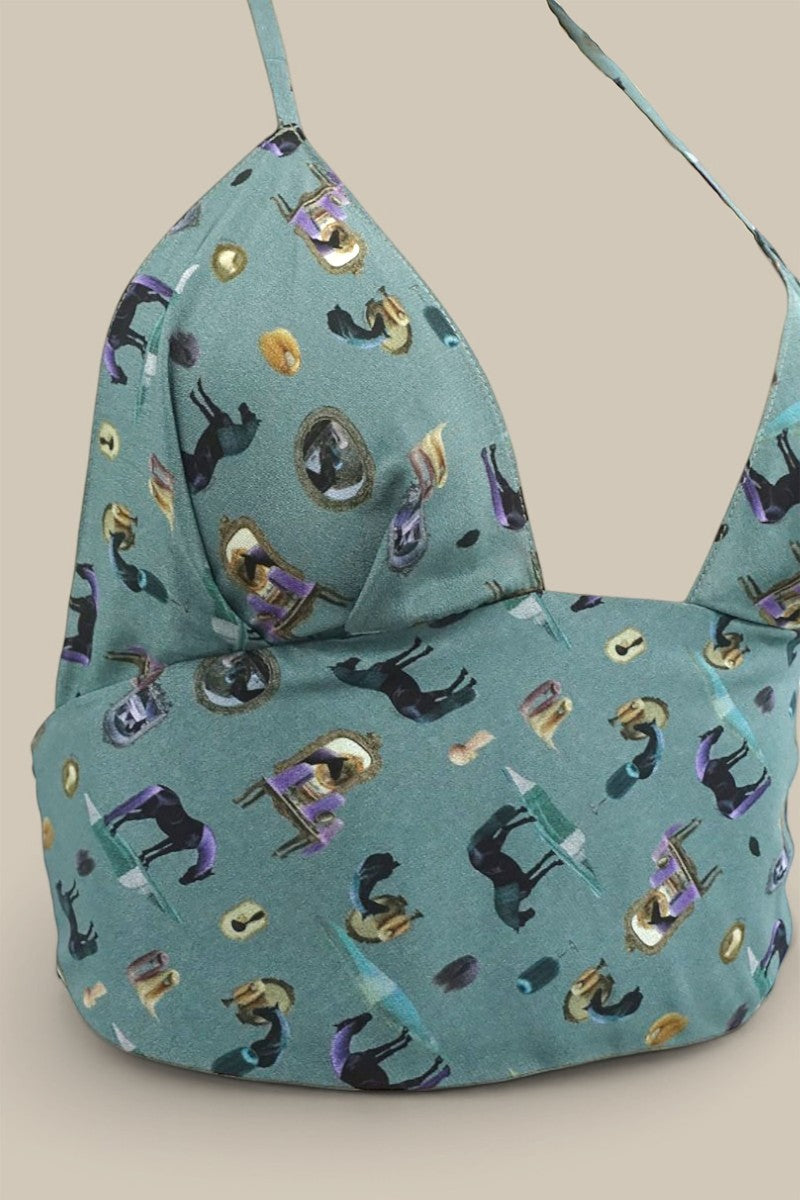 "Horses Wear Wigs" Silk Tank- Sage
