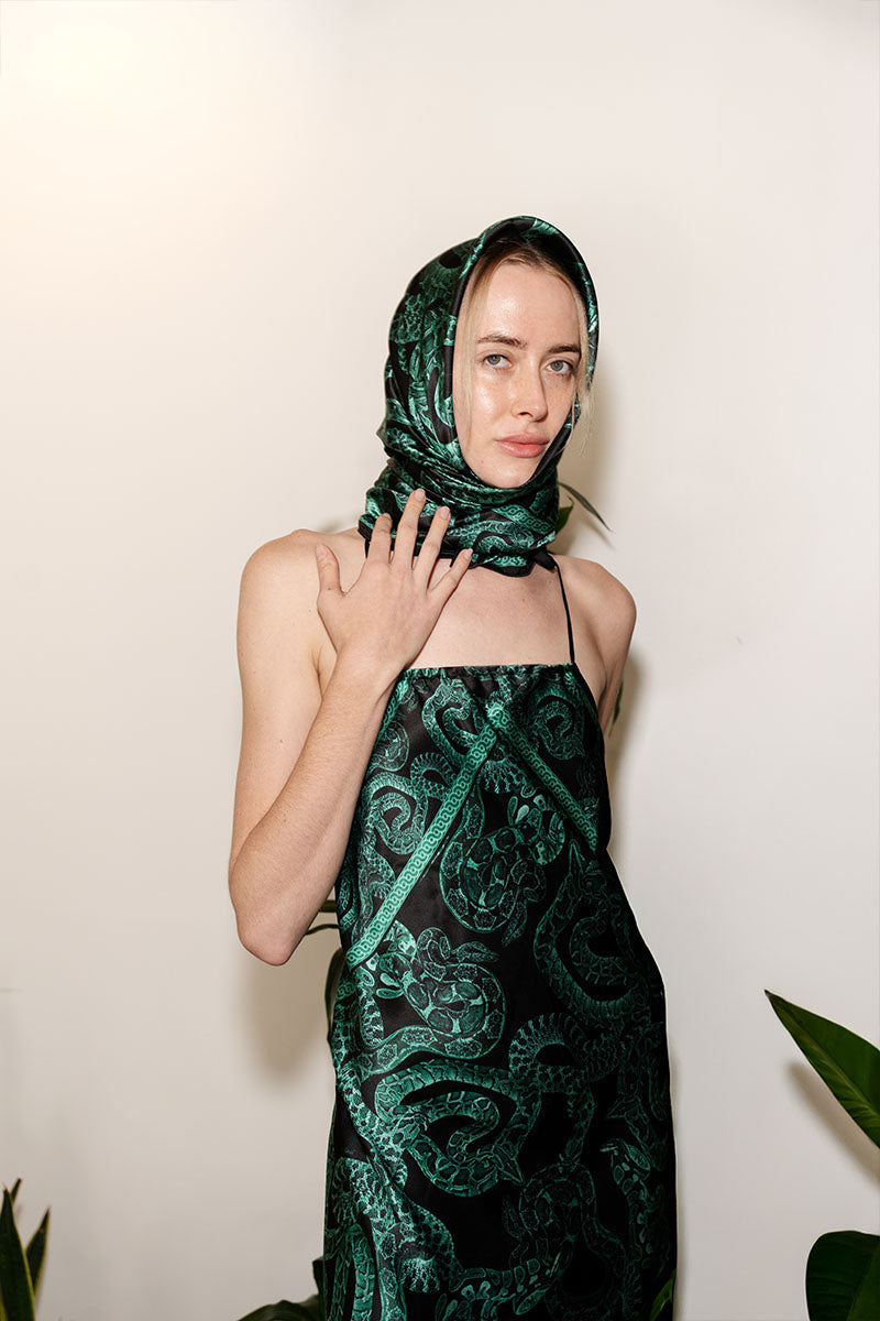 Silk Serpent Noir Scarf Small -Forest Green