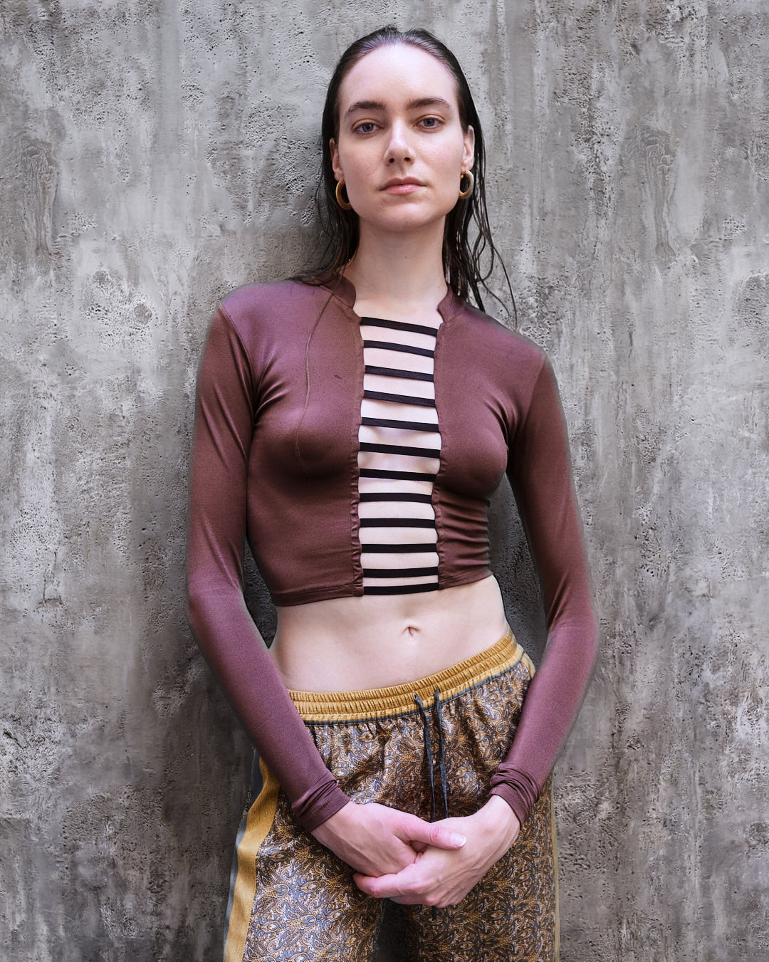 Cropped Top with Straps - Brown