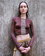 Cropped Top with Straps - Brown