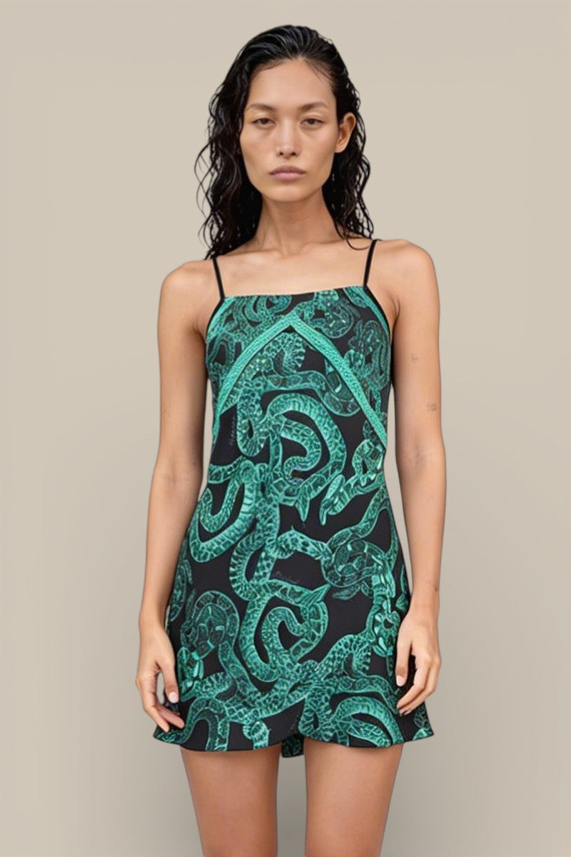 Silk Serpent Noir Dress - Mini - Forest Green