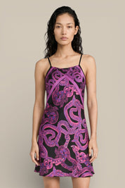 Silk Serpent Noir Dress - Mini -Magenta