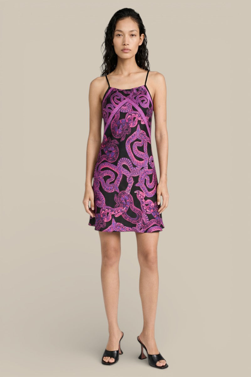 Silk Serpent Noir Dress - Mini -Magenta