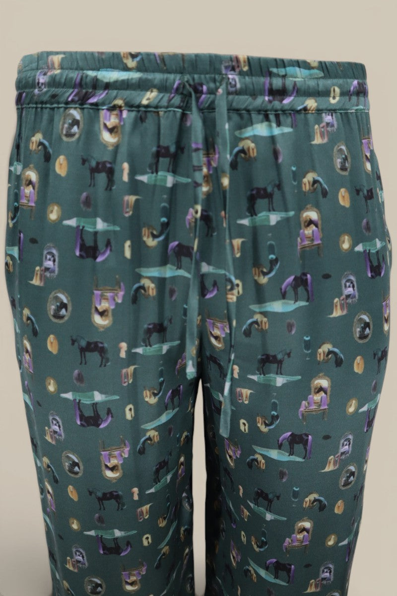 Horses Wear Wigs Silk Pant- Teal *MADE TO ORDER*