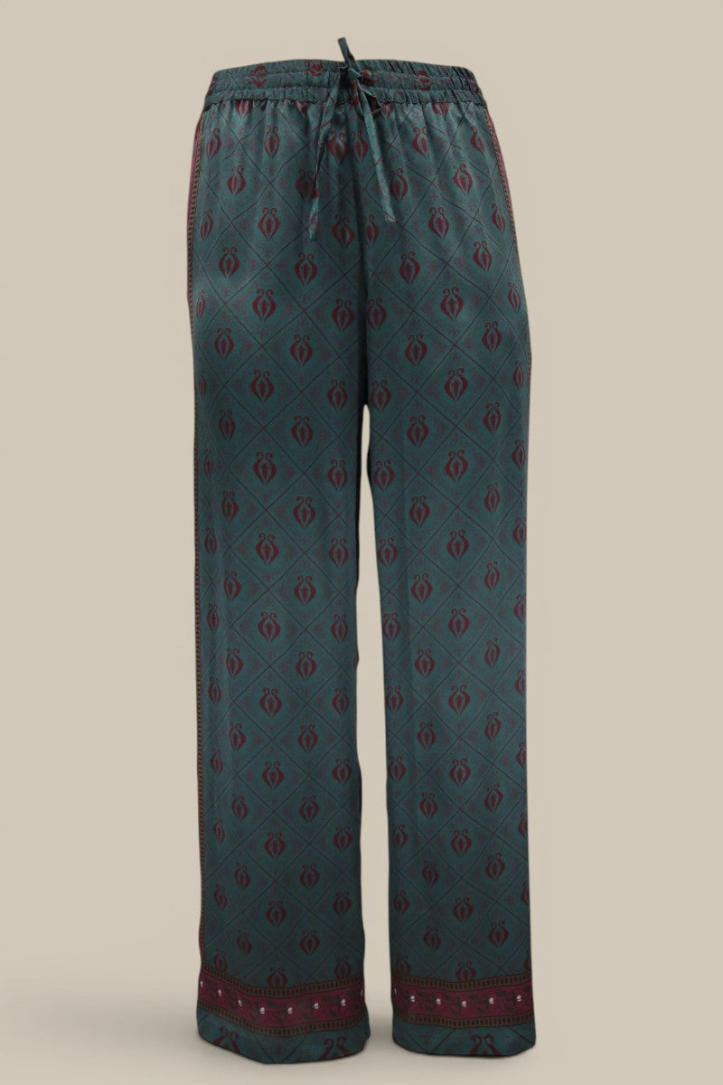 Diamond Sea Horse Silk Pant- Teal *MADE TO ORDER*