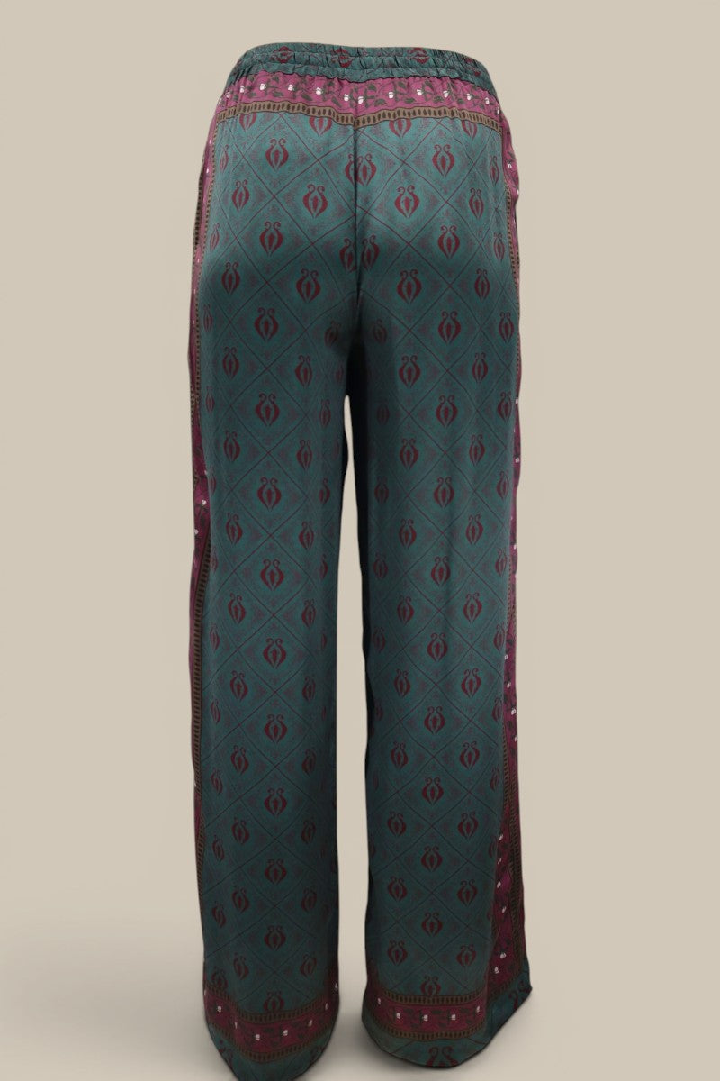Diamond Sea Horse Silk Pant- Teal *MADE TO ORDER*