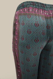 Diamond Sea Horse Silk Pant- Teal *MADE TO ORDER*