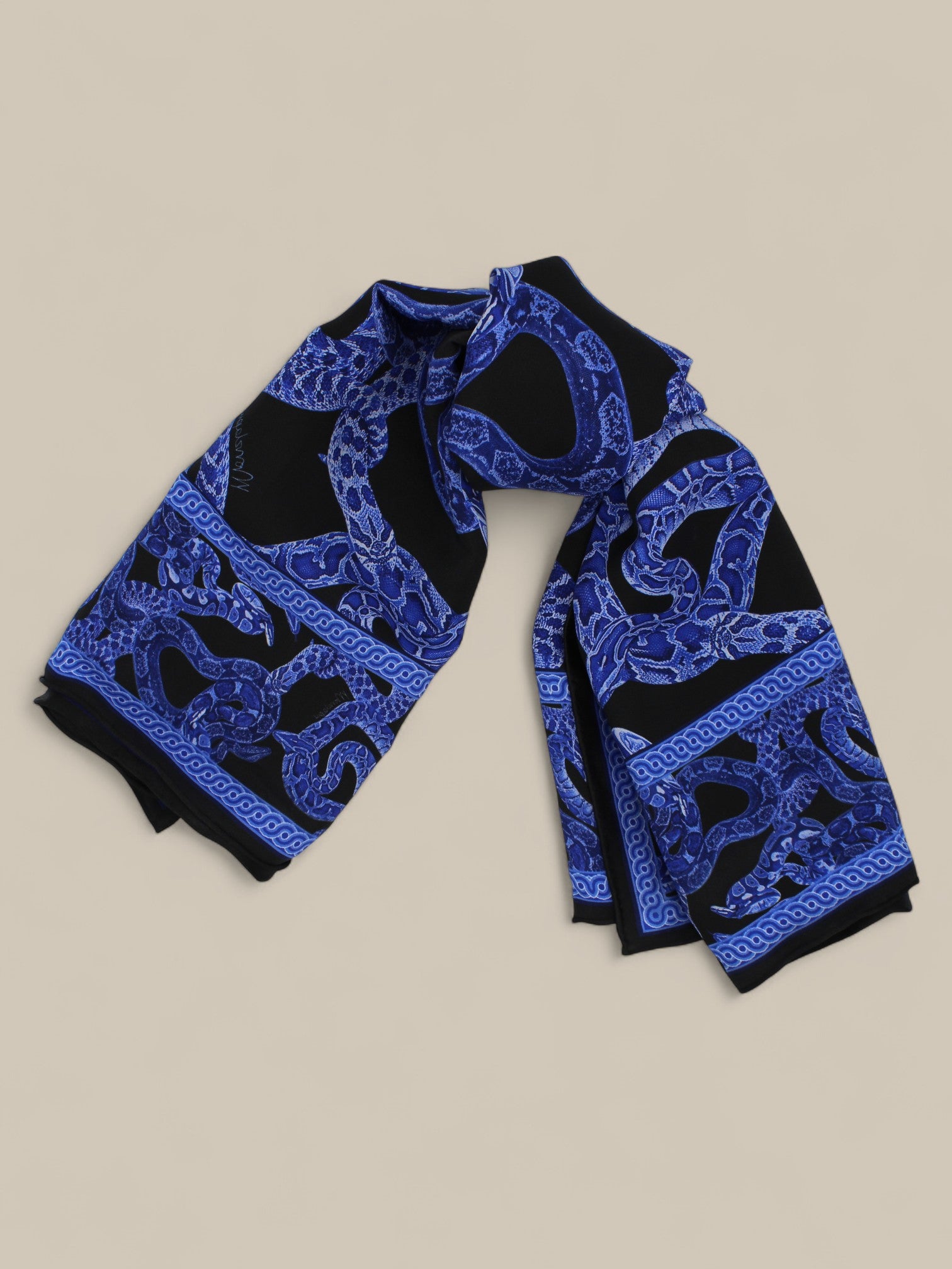 Silk Serpent Noir Scarf Large - Electric Blue