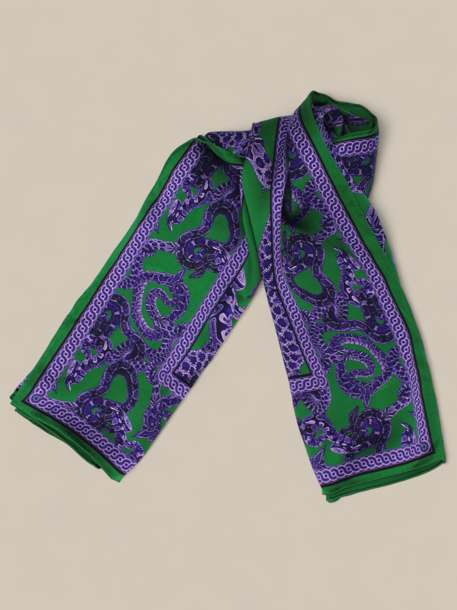 Silk Snake Scarf - Purple x Jade (Large)