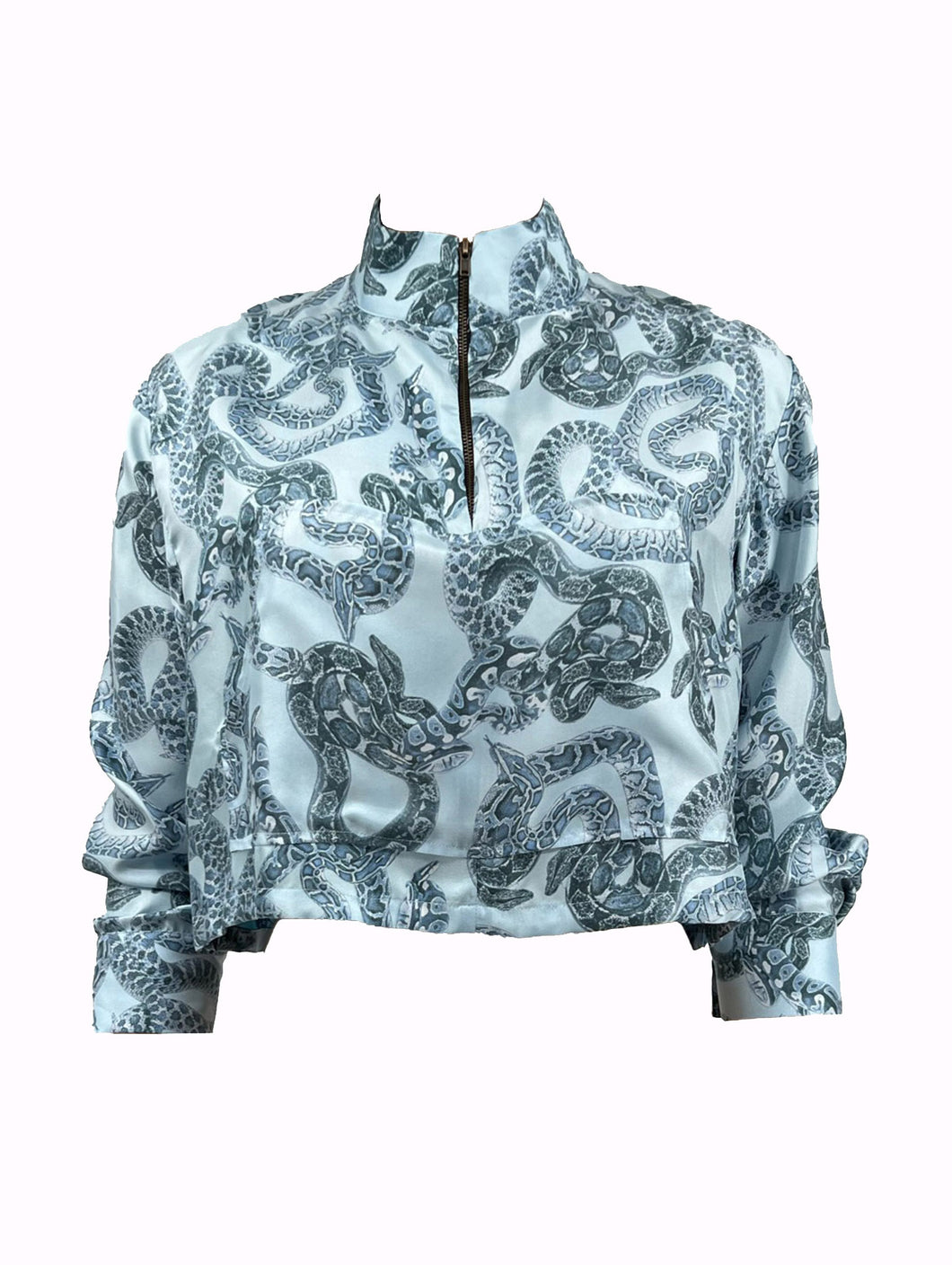 Cropped Silk Snake Sweatshirt - Blue
