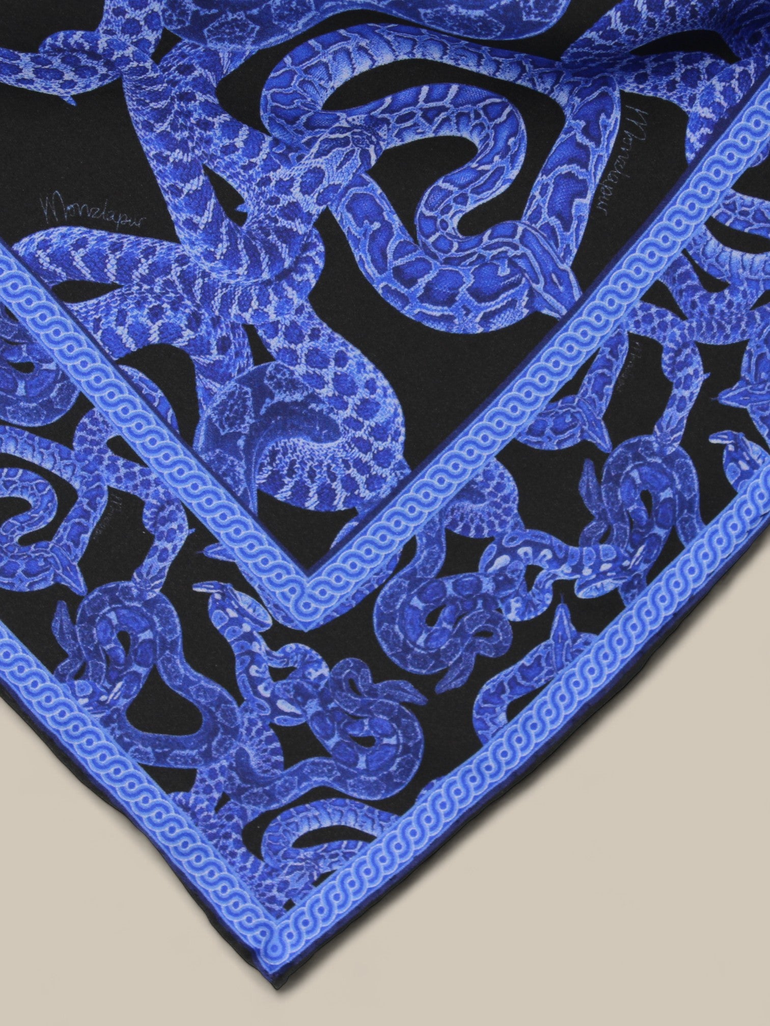 Silk Serpent Noir Scarf Small - Electric Blue