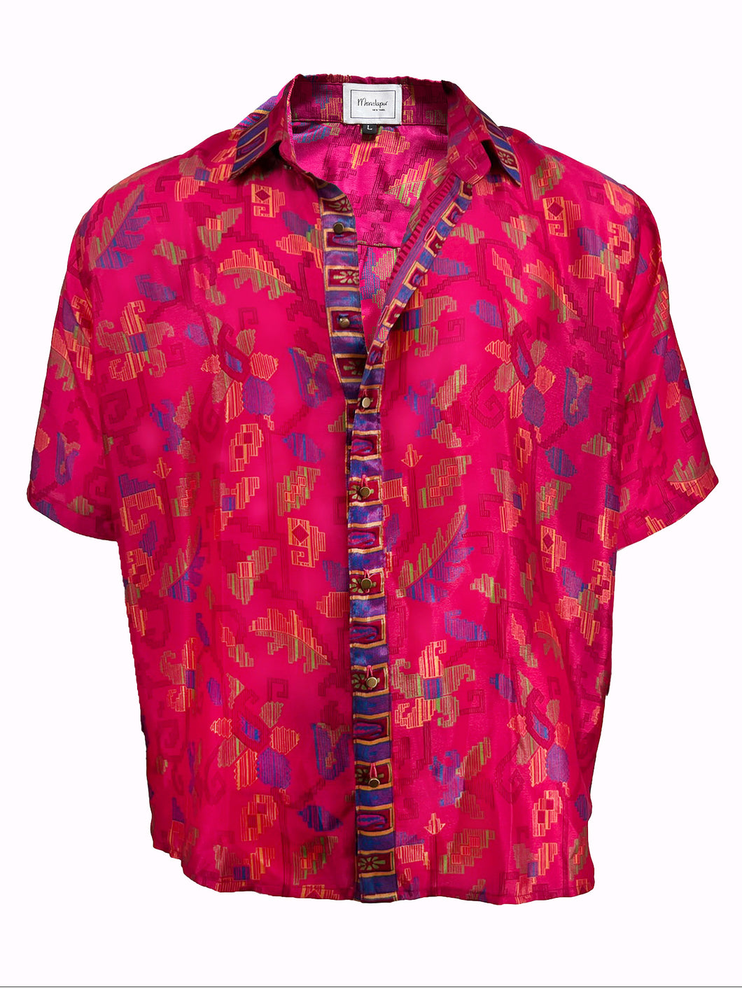 Pixelated Floral Silk Shirt - Magenta