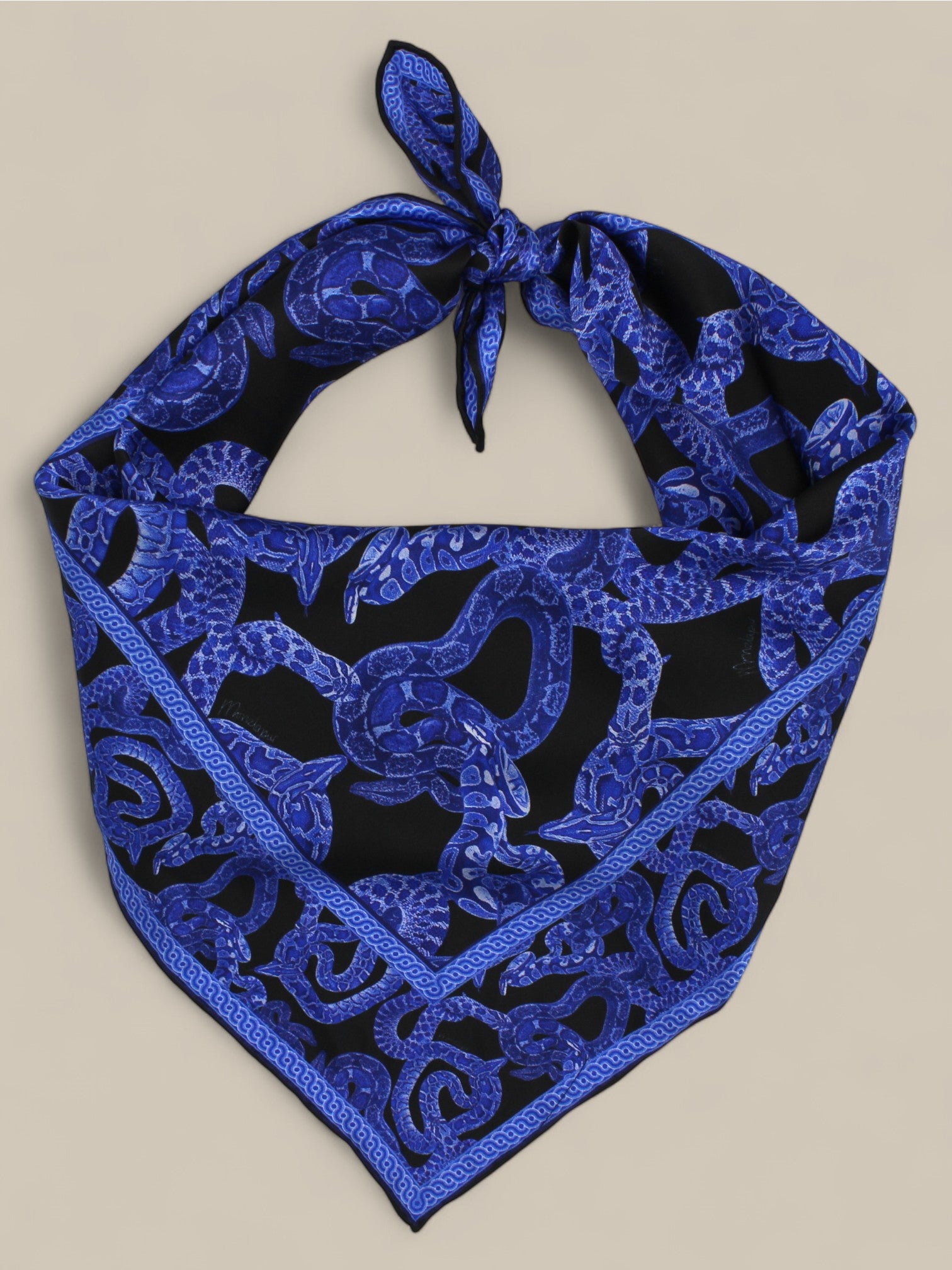 Silk Serpent Noir Scarf Small - Electric Blue
