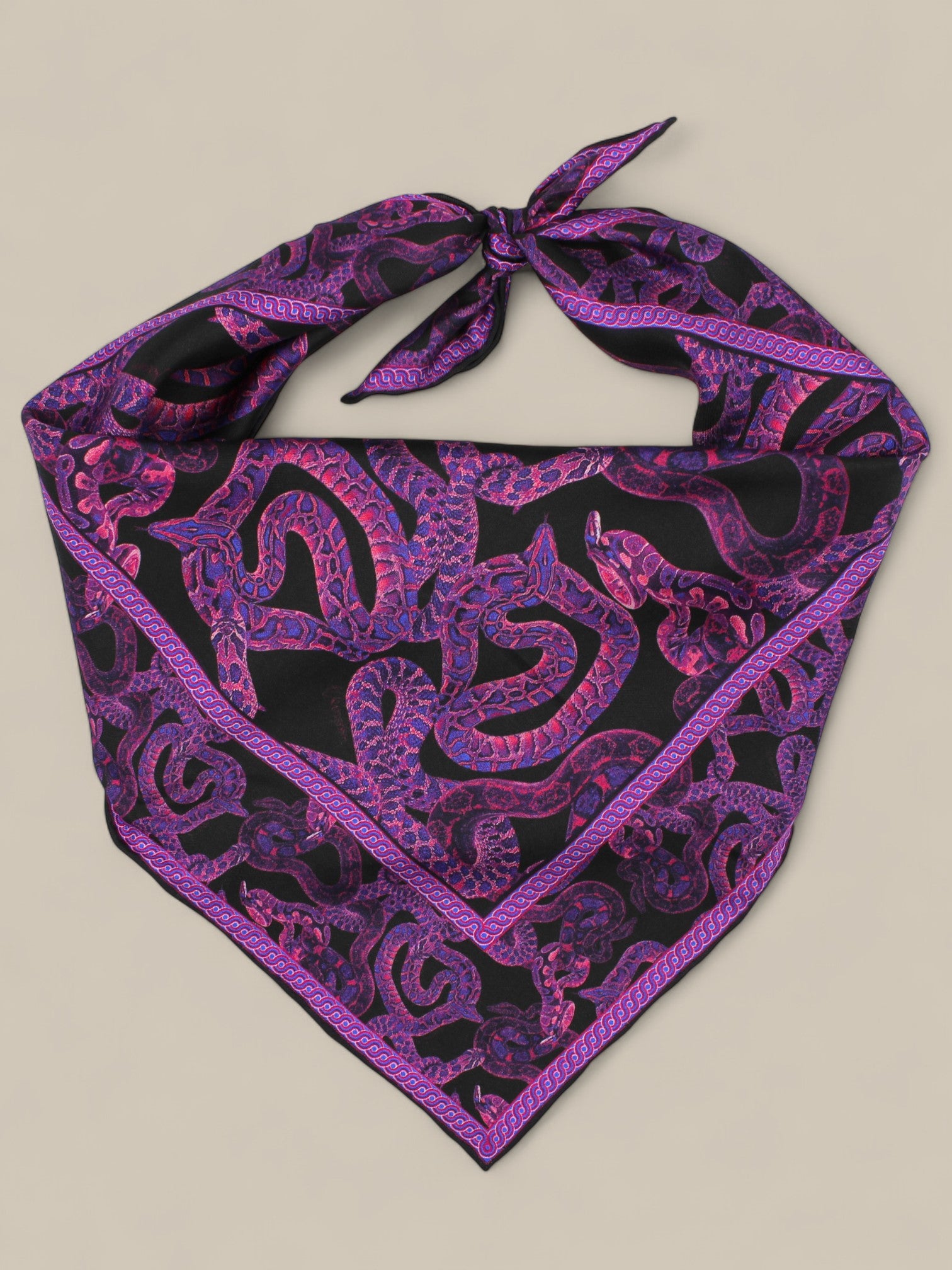 Silk Serpent Noir Scarf Small -Magenta x Black