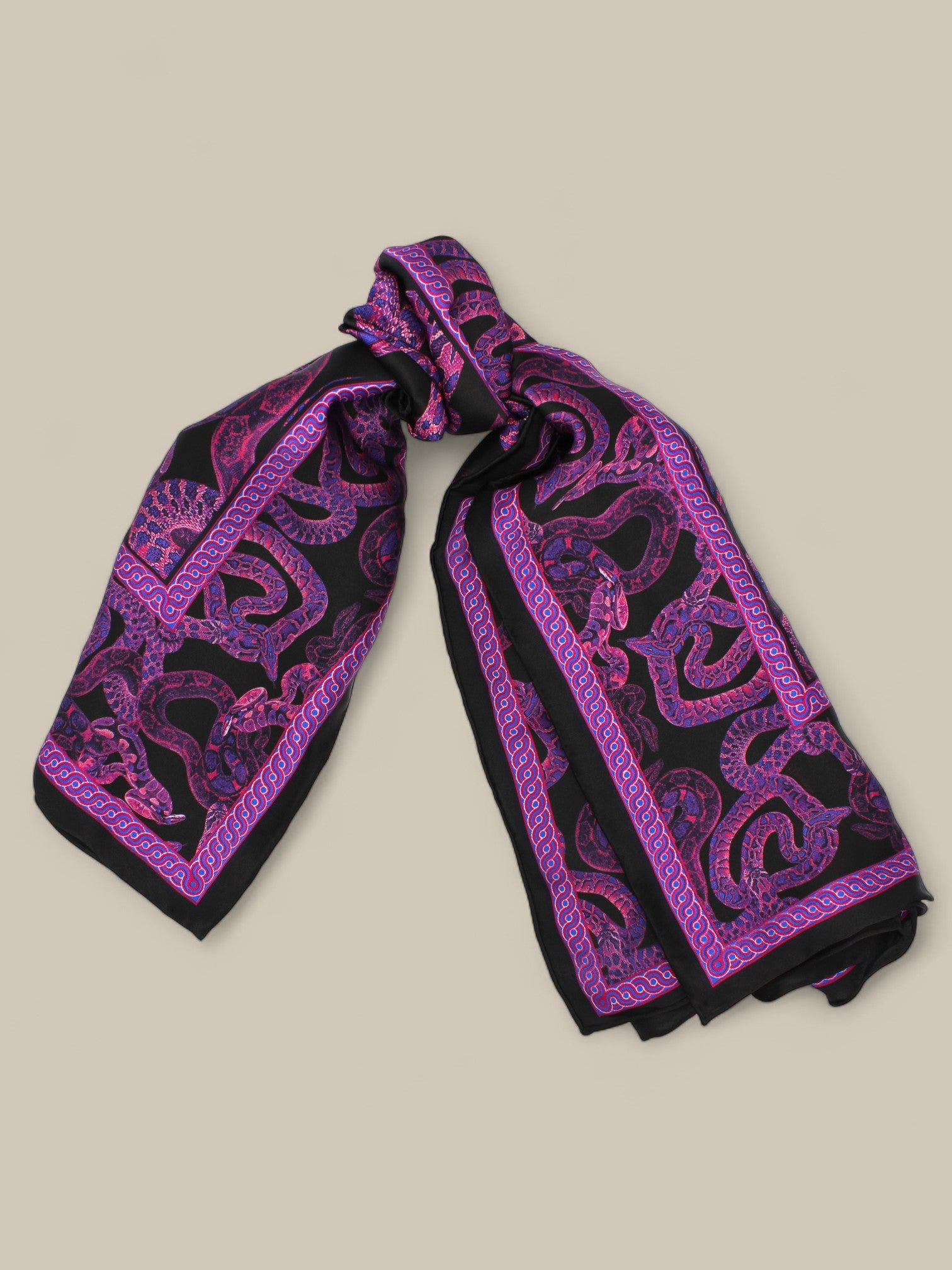 Silk Serpent Noir Scarf Large -Magenta x Black