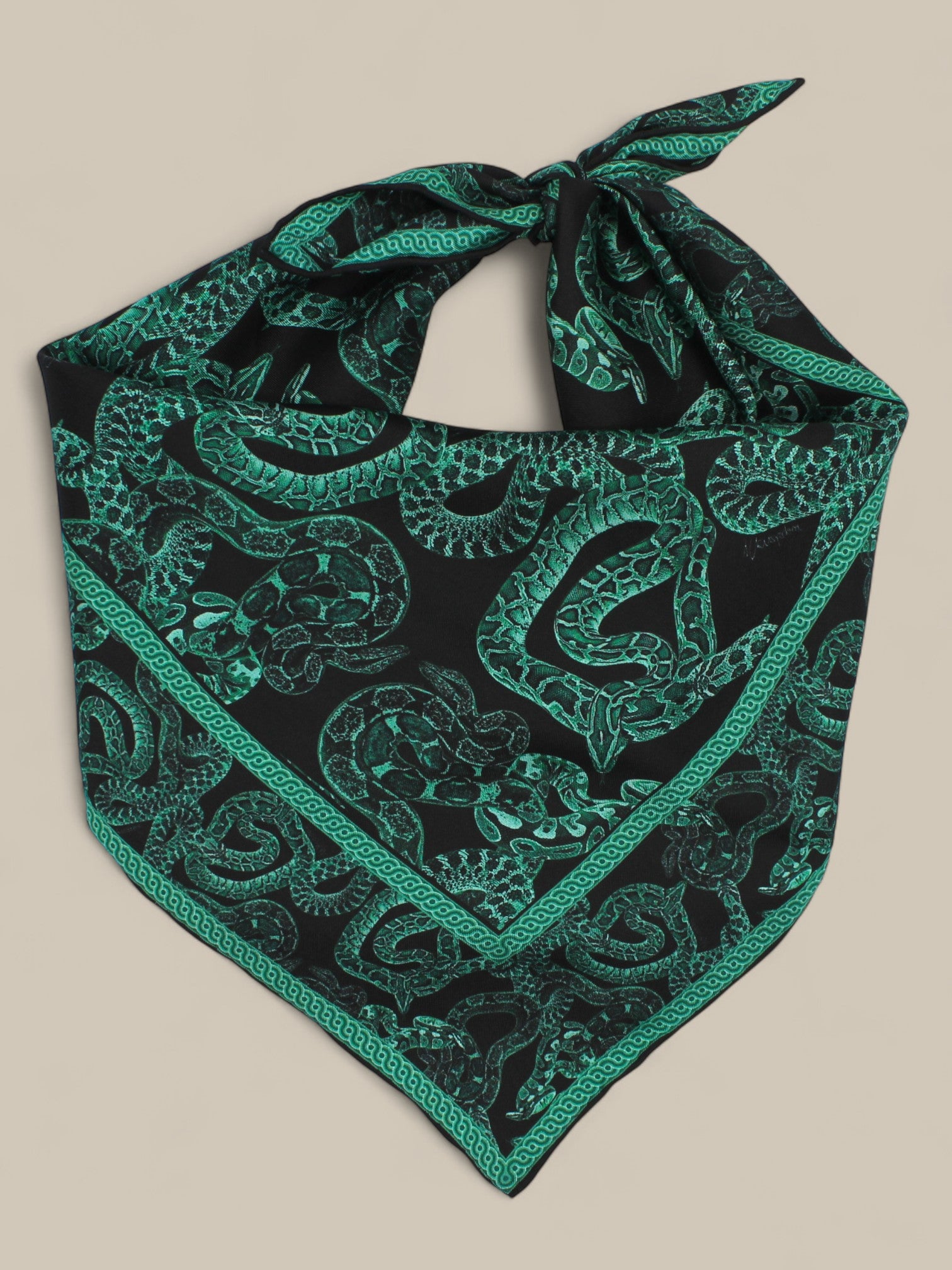 Silk Serpent Noir Scarf Small -Forest Green