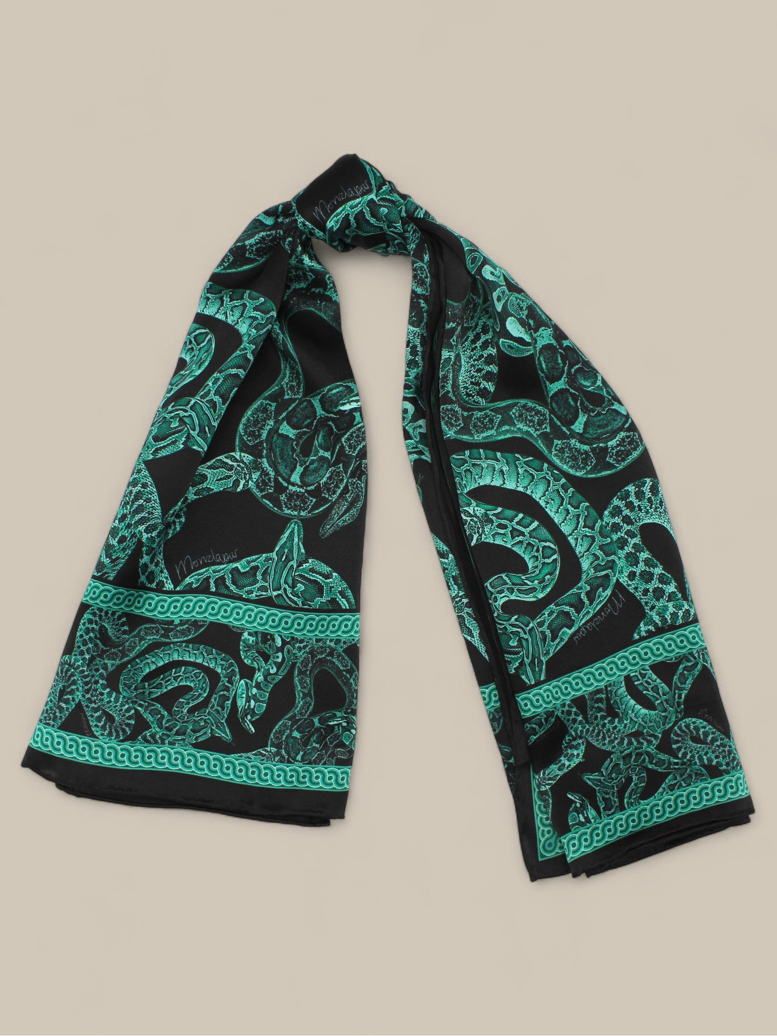 Silk Serpent Noir Scarf Large-Forest Green