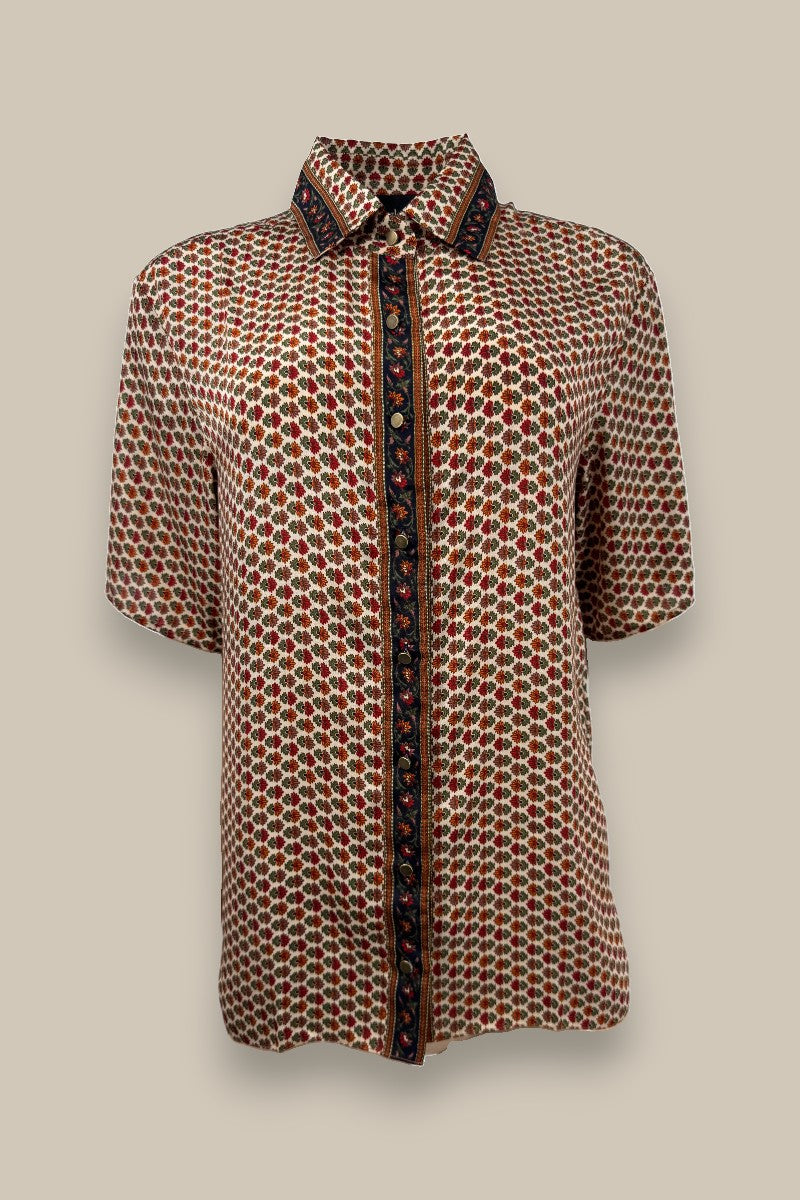 Embossed Botanic Short Sleeve Crepe Shirt - Copper