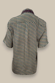 Embossed Botanic Short Sleeve Crepe Shirt - Forest Plum