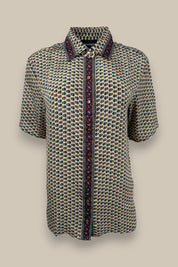 Embossed Botanic Short Sleeve Crepe Shirt - Forest Plum