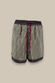 Embossed Botanic Crepe Shorts - Forest Plum