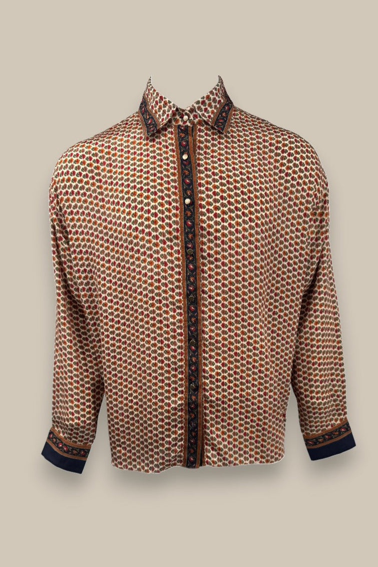 Embossed Botanic Long Sleeve Crepe Shirt - Copper