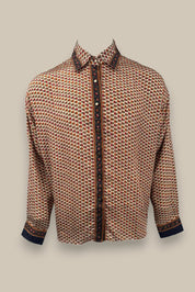 Embossed Botanic Long Sleeve Crepe Shirt - Copper