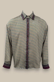 Embossed Botanic Long Sleeve Crepe Shirt - Forest Plum