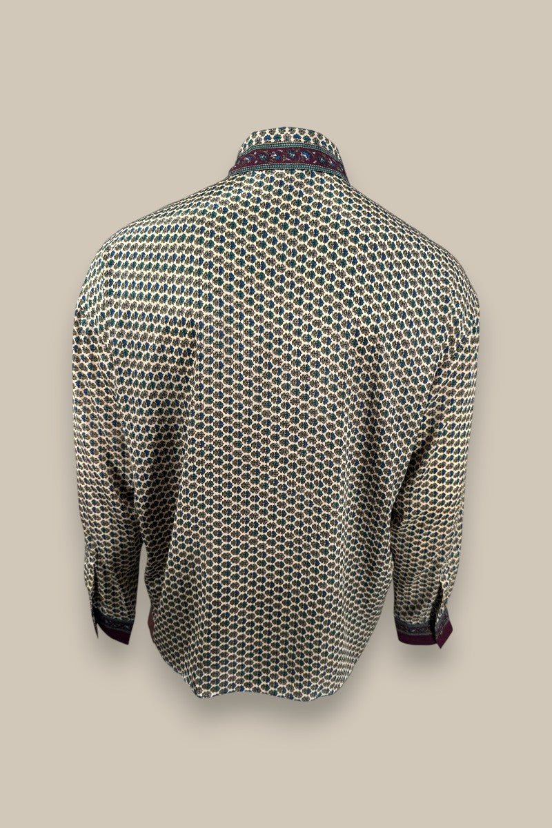 Embossed Botanic Long Sleeve Crepe Shirt - Forest Plum