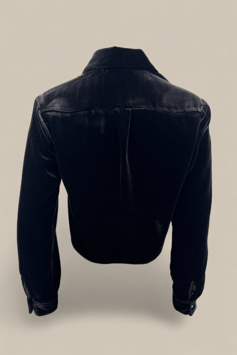 Silk Velvet Cropped Shirt - Black