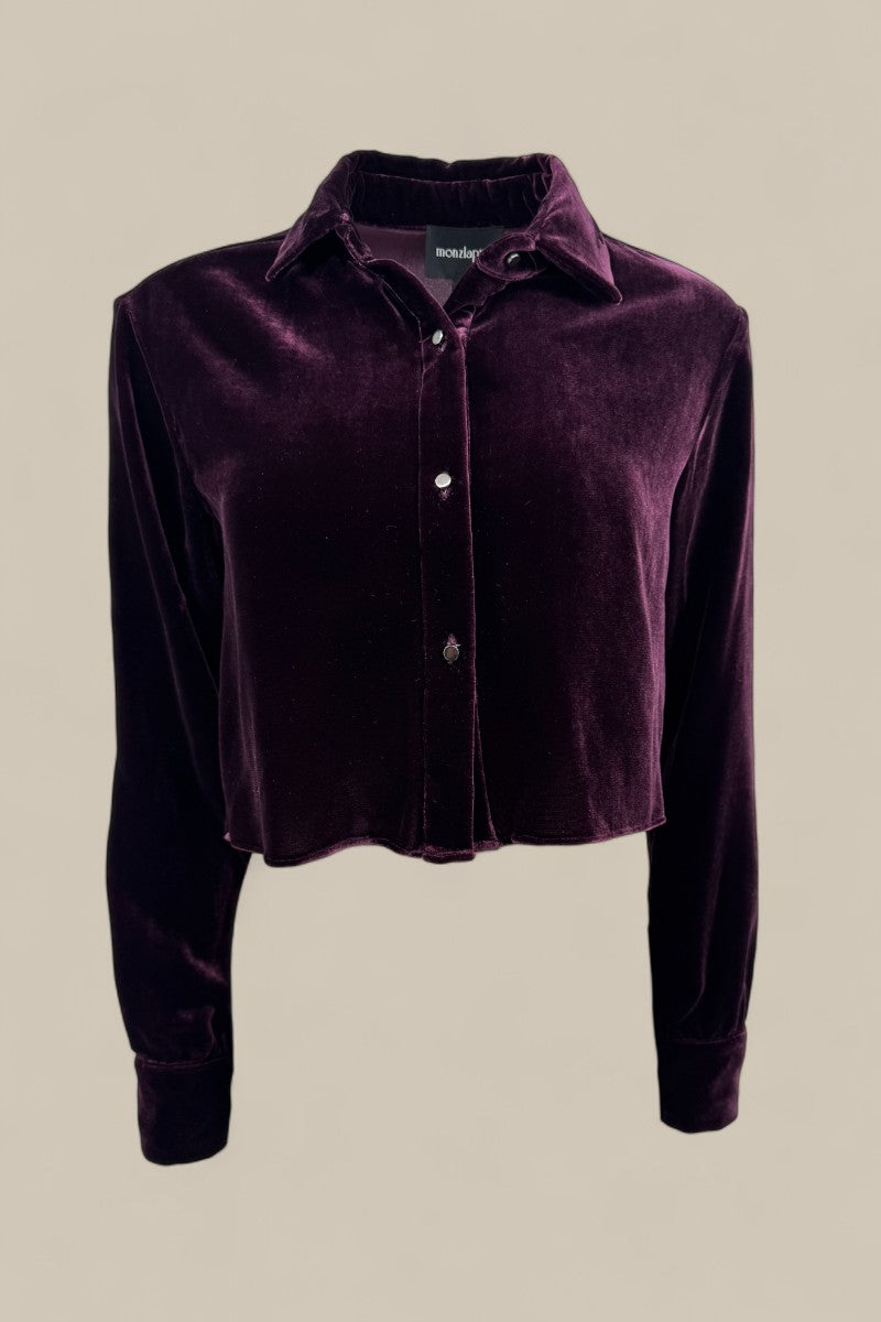 Silk Velvet Cropped Shirt - Vino