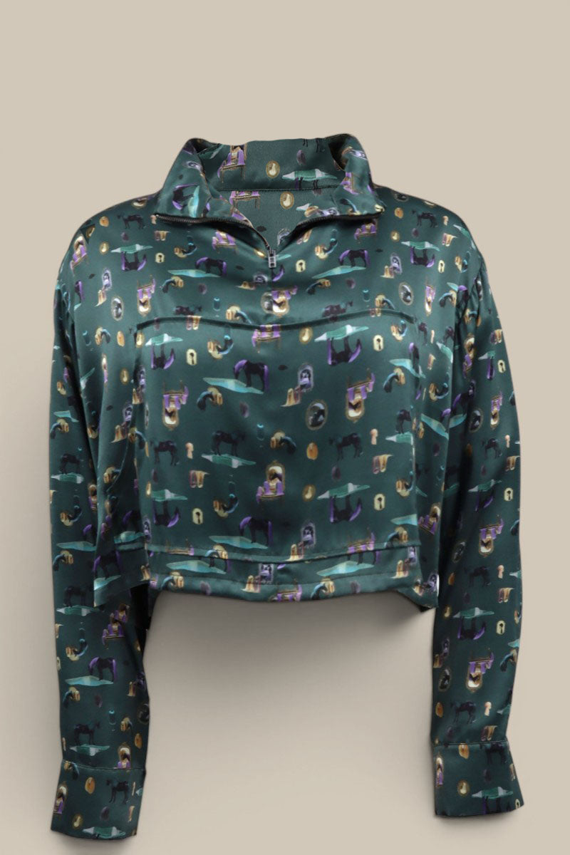 "Horses Wear Wigs" Silk Sweatshirt- Teal *Made To order*