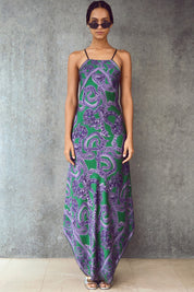 Silk Snake Scarf Dress - Maxi - Purple x Jade
