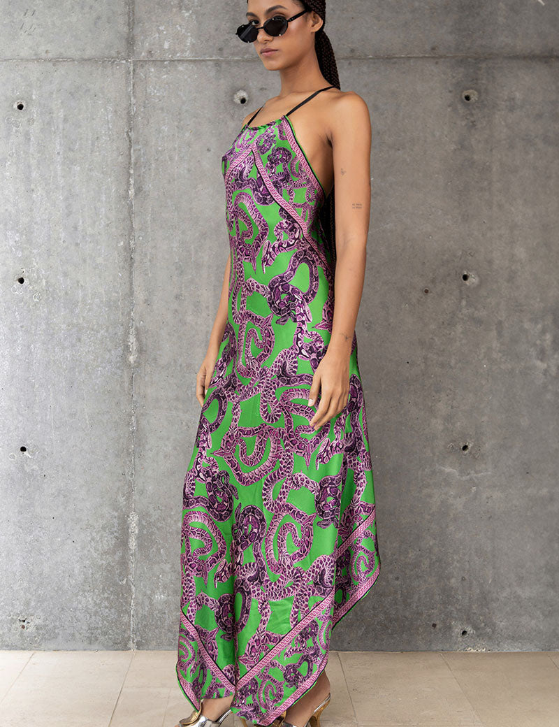 Silk Snake Scarf Dress - Maxi - Magenta x Jade monzlapur Silk Snake Scarf Dress - Maxi - Magenta x Jade monzlapur