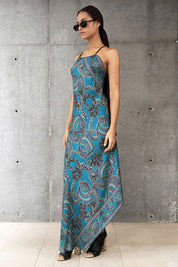 Silk Snake Scarf Dress - Maxi - Teal x Mint