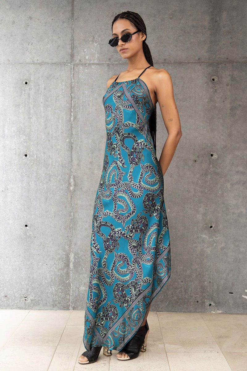 silk snake print dress Silk Snake Scarf Dress - Maxi