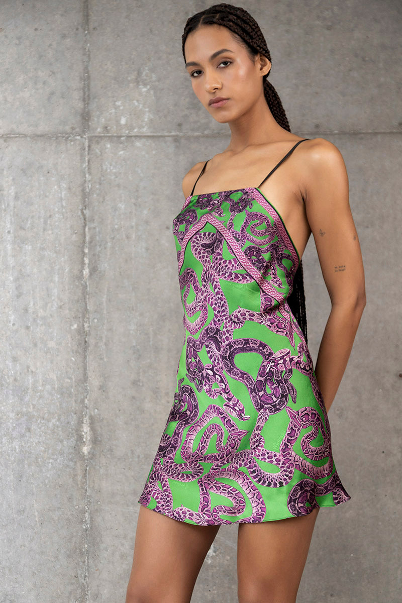 silk snake print dress Plunge Silk Dress