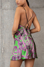 Silk Snake Scarf Dress - Mini - Magenta x Jade