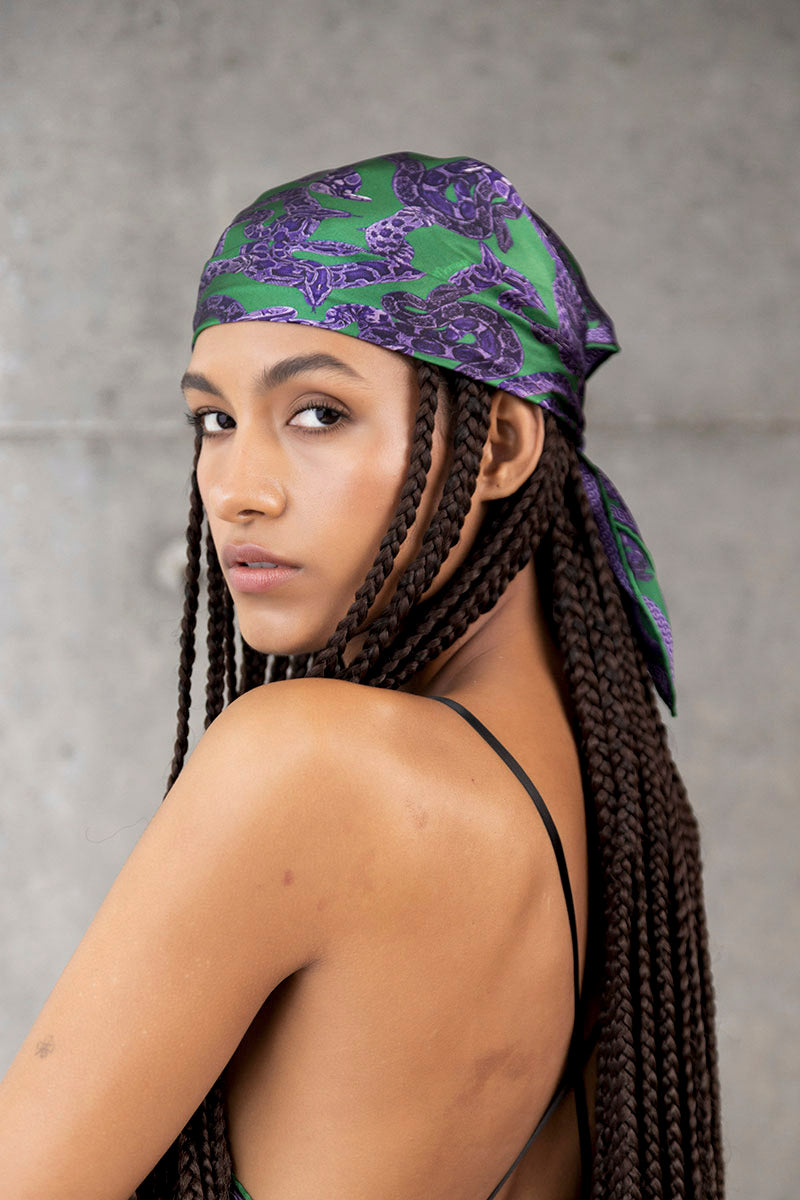 Silk Snake Scarf - Purple x Jade (small)